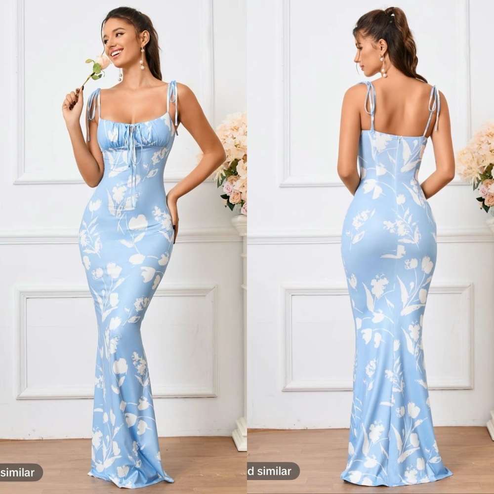 Blue and White Sleeveless Bodycon Maxi Dress